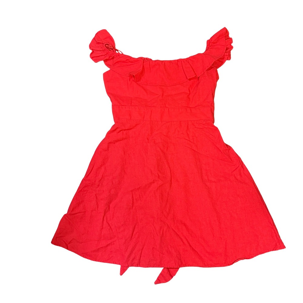 Koton Red Linen Blend Off The Shoulder Ruffle Mini Dress Size 12 2SAK80041PW